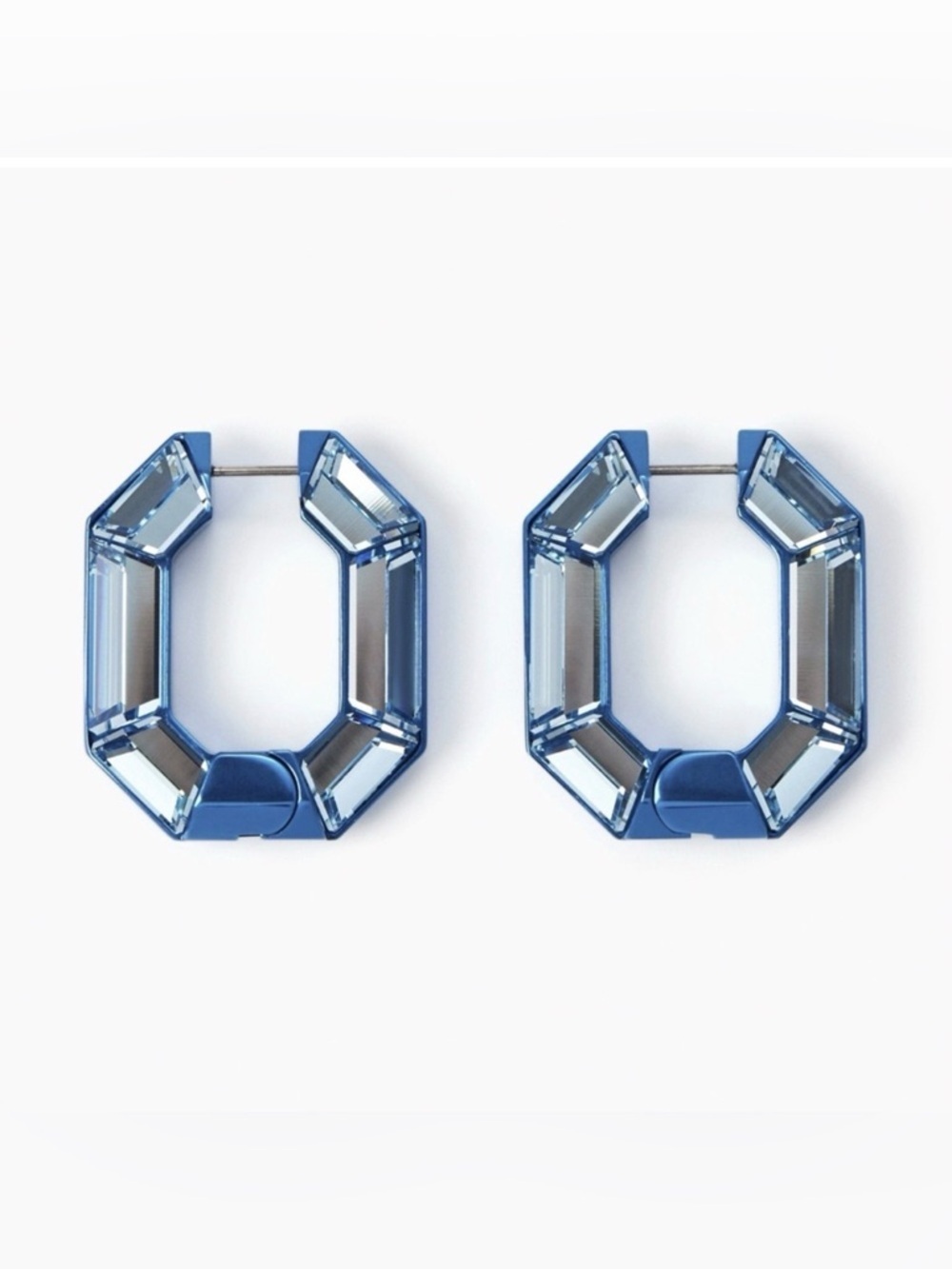 Swarovski Blue Lucent Octagon Hoop Earrings